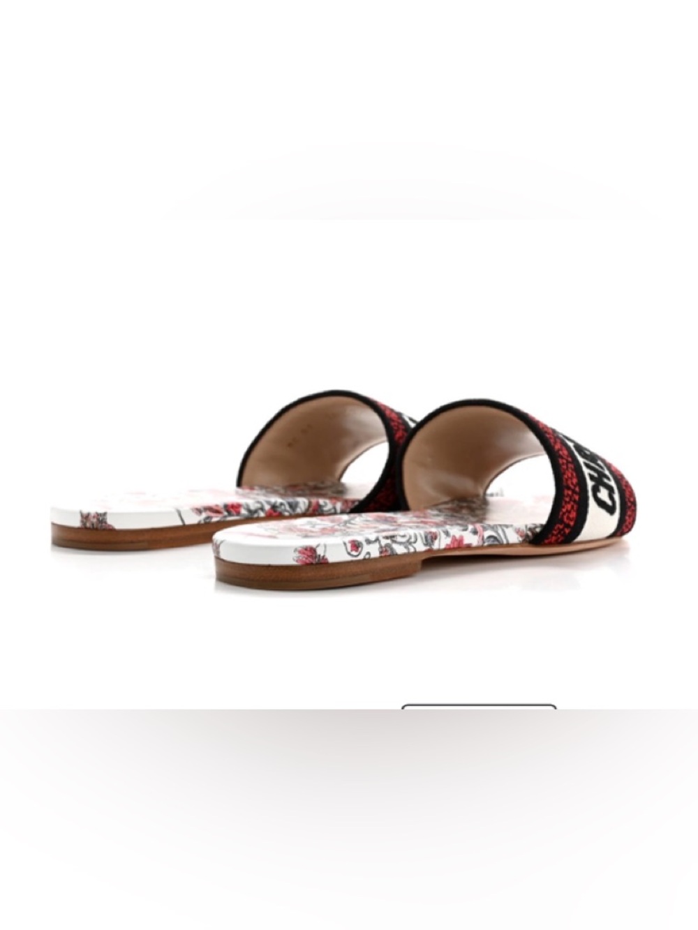 Dior White Slide Sandals with Red Floral Print and Black Logo Strap - Picture 5 of 9